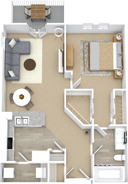 this is a 3d floor plan of a 1 bedroom apartment at the biltmore apartments